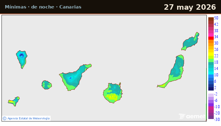 Mapa diario de temperaturas mínimas de Canarias (AEMET)